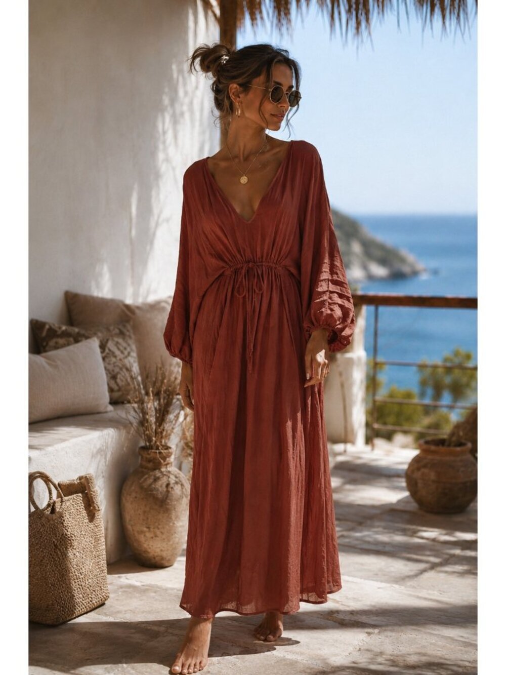 Polo Ralph Lauren Swim Cover Up Dress S Brown V-Neck 100% Viscose Drawstring